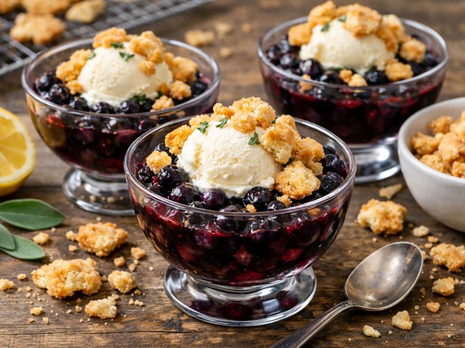 photo of Sage Blueberry Sundae with Sugar Cookie Crumble