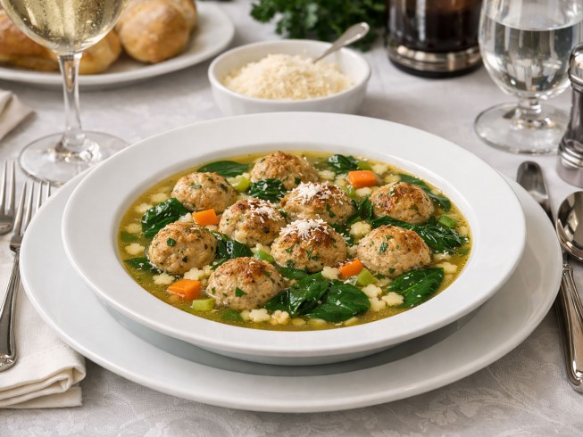 photo of Italian Wedding Soup with Chicken Meatballs