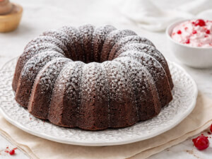 recipe for chocolate bundt cake with cherry whipped cream