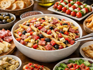 recipe for italian penne pasta salad with roasted peppers and salami