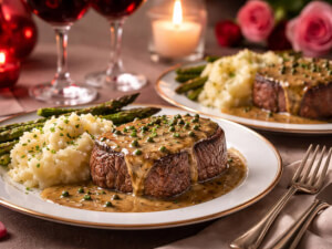 recipe for valentine's day beef tenderloin with green peppercorn-brandy sauce for two