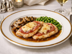 recipe for turkey scaloppine with prosciutto, gruyere & peas