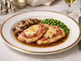 Turkey Scaloppine With Prosciutto, Gruyere & Peas