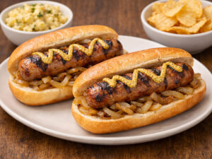 recipe for beer and onion simmered and grilled sausages
