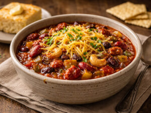 recipe for vegetarian chili with raisins and cashews
