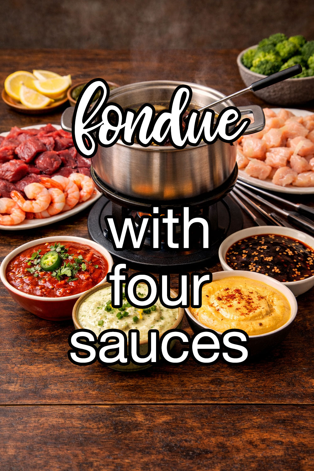 Meat Fondue with four sauces Recipe