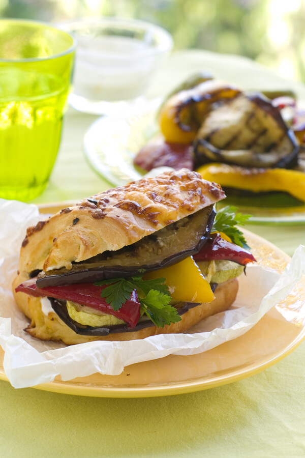 Grilled Vegetable, Mozzarella, and Olive Caper Caviar Sandwiches Recipe