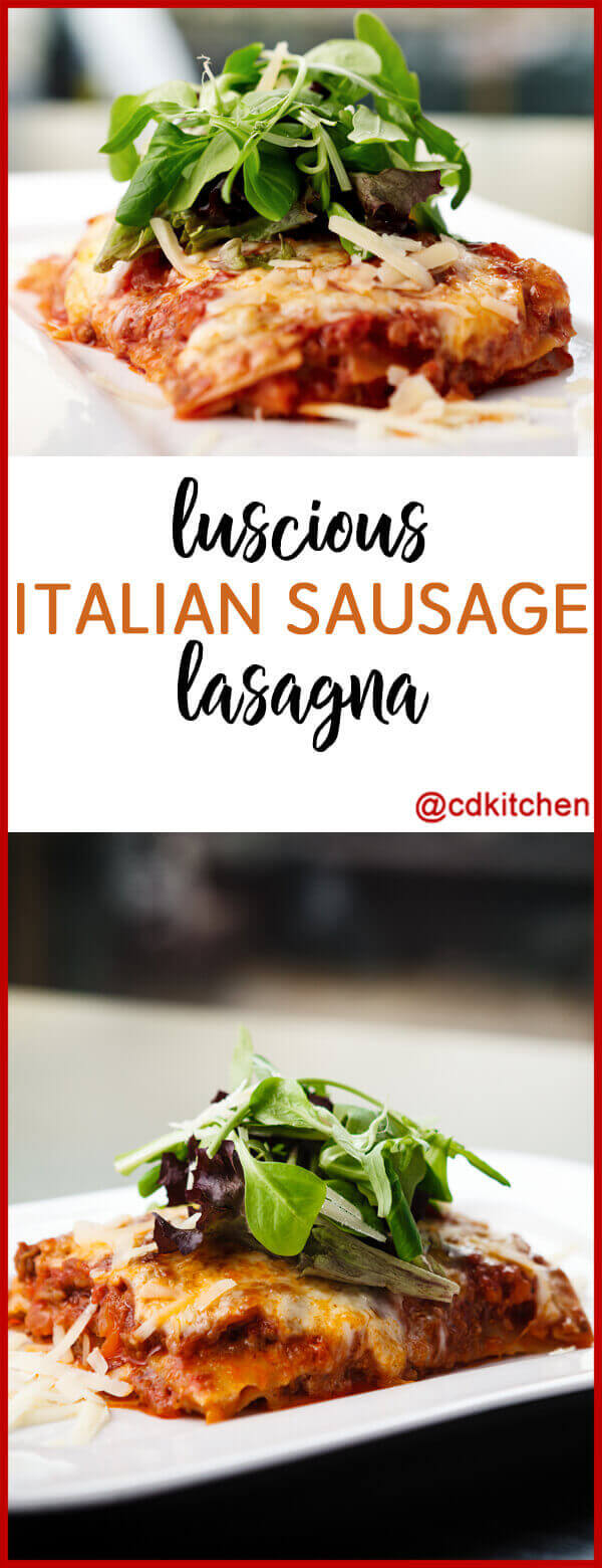 Luscious Italian Sausage Lasagna Recipe | CDKitchen.com