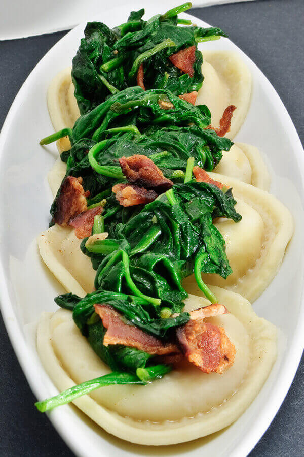 Ravioli with Spinach and Diced Bacon Recipe