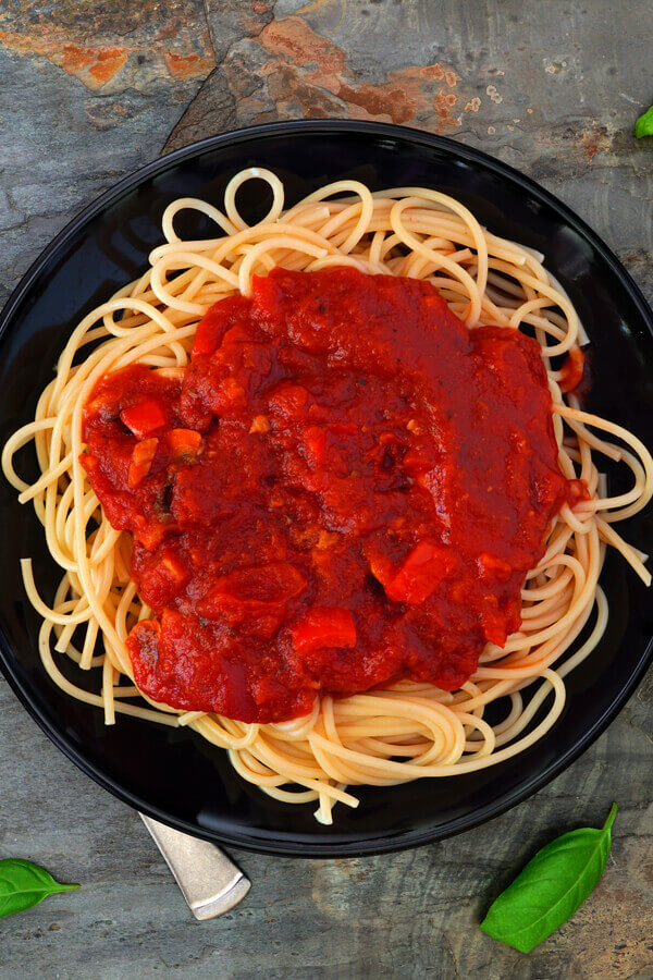 Spaghetti And Meat Sauce With Peppers And Mushrooms Recipe