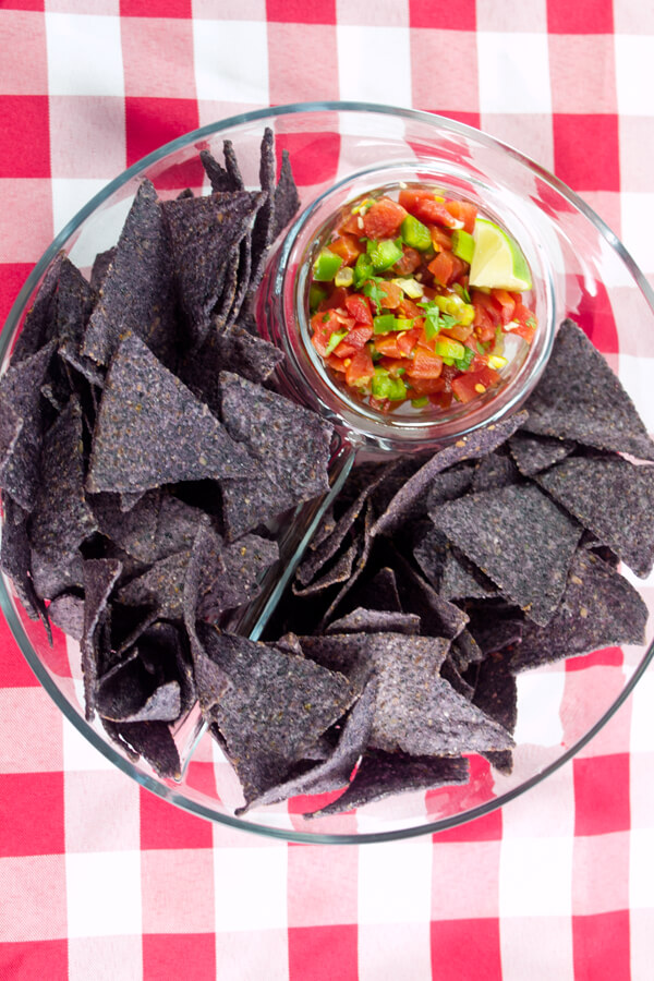 Fresh And Easy Salsa With Blue Corn Chips Recipe