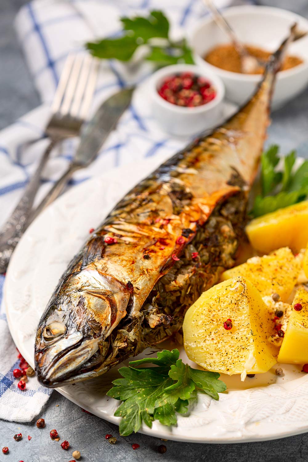 Baked Mackerel With Mushroom Stuffing Recipe