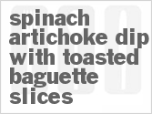 recipe for slow cooker spinach artichoke dip with toasted baguette slices