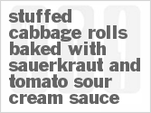 recipe for stuffed cabbage rolls baked with sauerkraut and tomato sour cream sauce