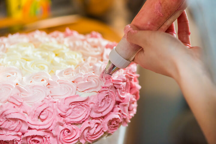 decorating a cake